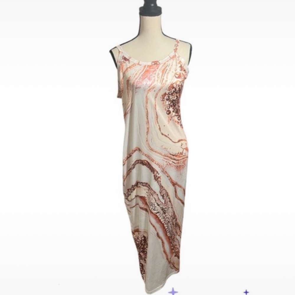 SHEIN Marble-Print Slip Midi Dress in Cream and Rose Gold - Picture 3 of 4